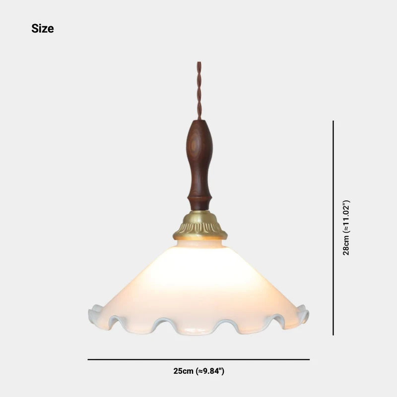 French Decorative Wood Glass Shade Flower Lily of the Valley Brass Pendant Light