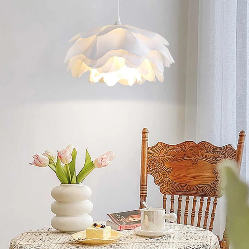 Pendant Light Elegant Cream Acrylic Flower Shaped, White