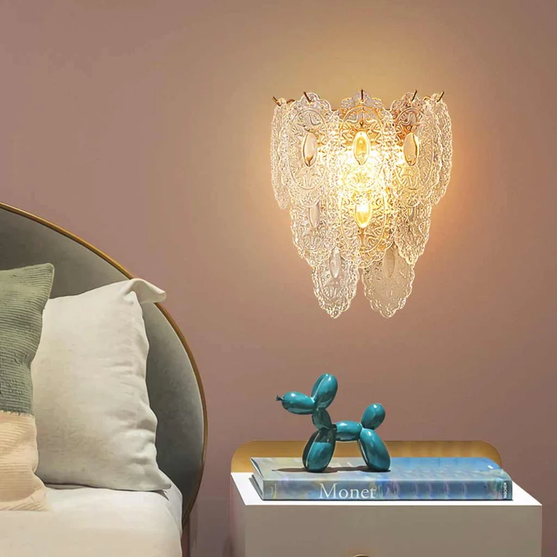 Wall Sconce Light Stylish Half Circle Brass Glass Shell Leaf