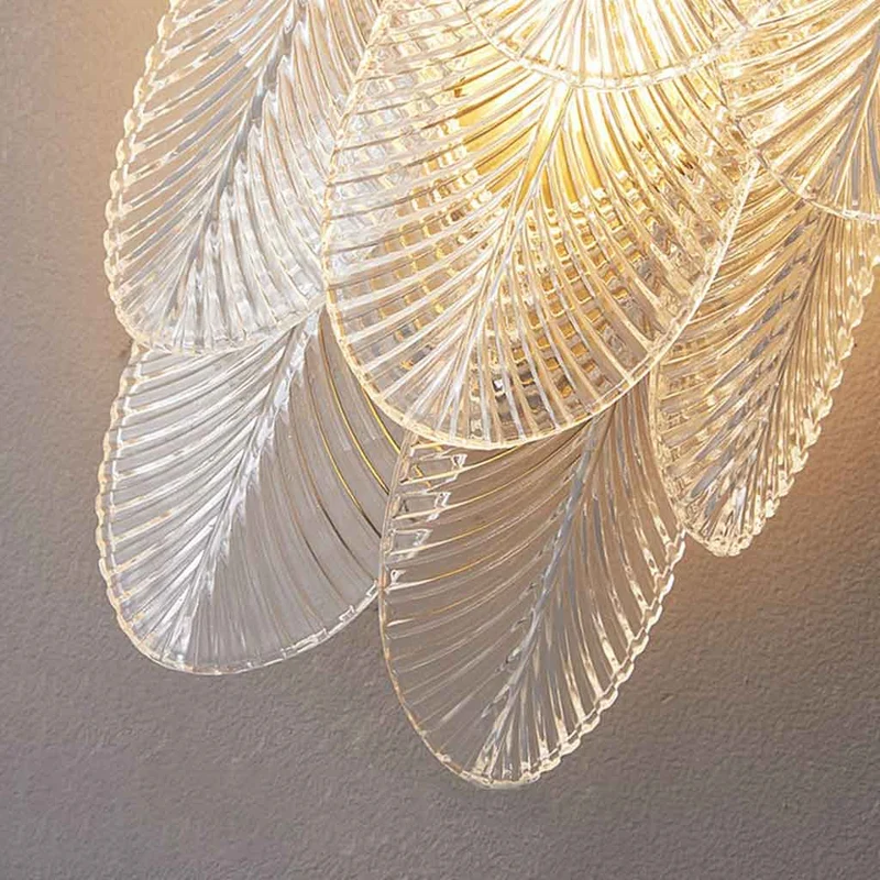Wall Sconce Light Stylish Half Circle Brass Glass Shell Leaf