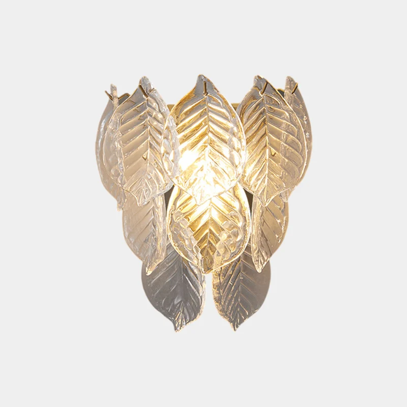 Wall Sconce Light Stylish Half Circle Brass Glass Shell Leaf