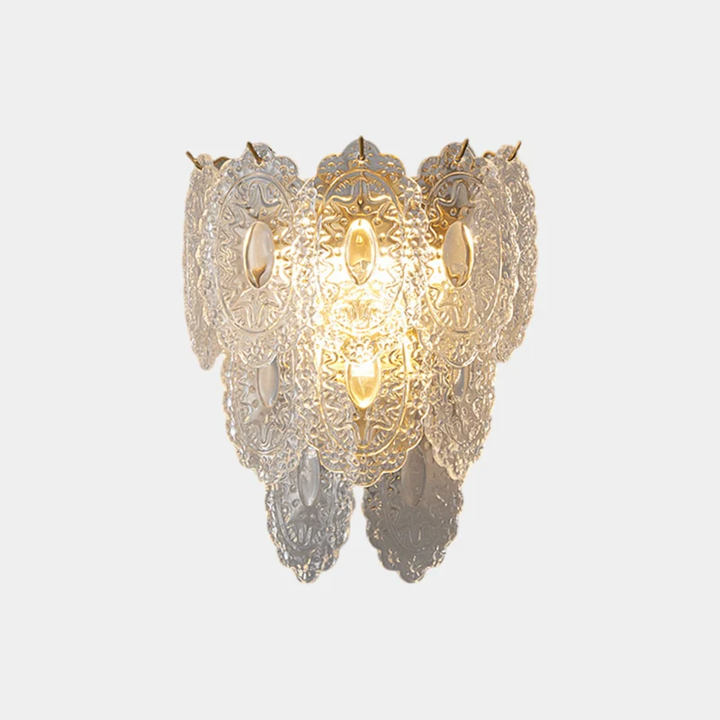 Wall Sconce Light Stylish Half Circle Brass Glass Shell Leaf