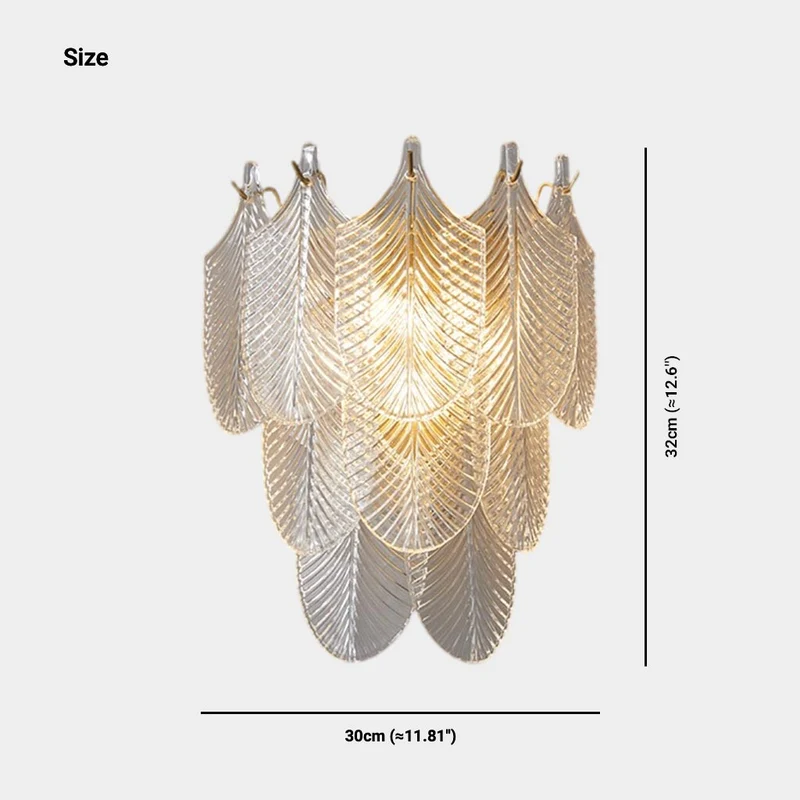 Wall Sconce Light Stylish Half Circle Brass Glass Shell Leaf