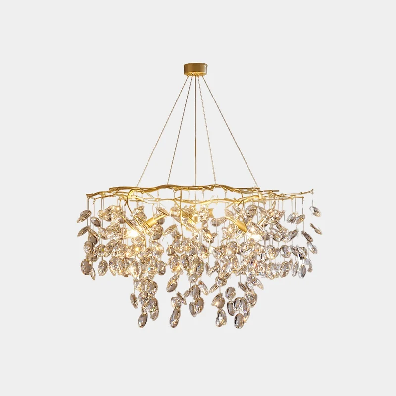 Chandelier Romantic Luxury Brass Branch Crystal Raindrop