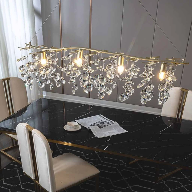 Chandelier Romantic Luxury Brass Branch Crystal Raindrop