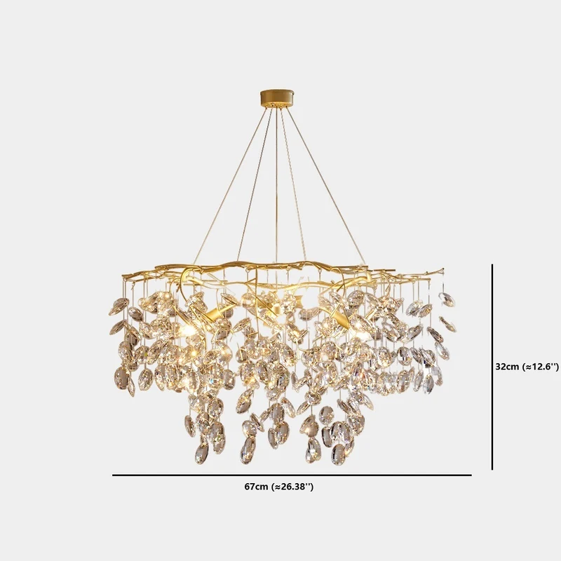 Chandelier Romantic Luxury Brass Branch Crystal Raindrop