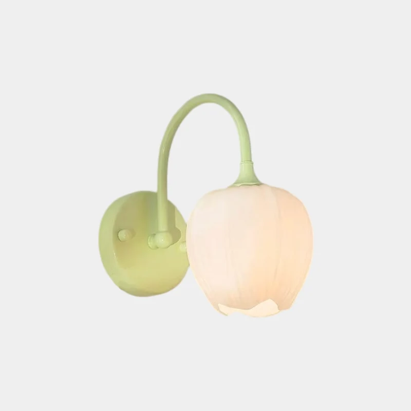 Wall Sconce Light Cream Glass Flower Tulip, Green / White