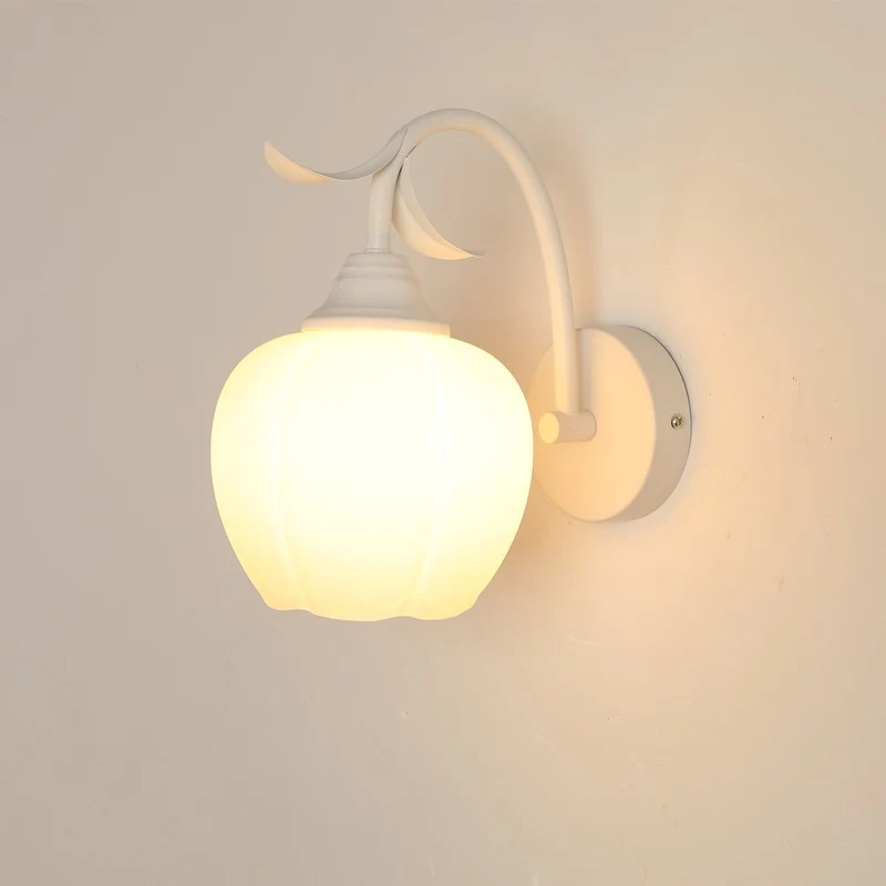 Wall Sconce Light Cream Glass Flower Tulip, Green / White