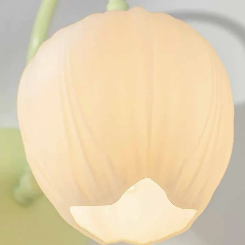 Wall Sconce Light Cream Glass Flower Tulip, Green / White