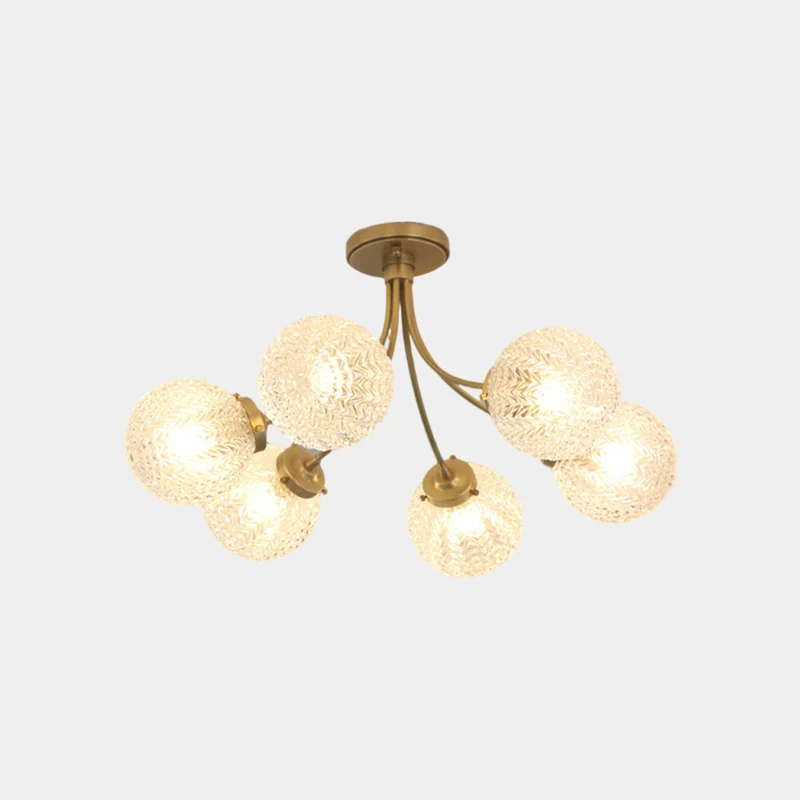 Semi-Flush Ceiling Light Nordic Brass Glass Crystal Multi Globe