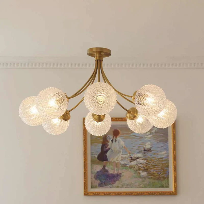 Semi-Flush Ceiling Light Nordic Brass Glass Crystal Multi Globe