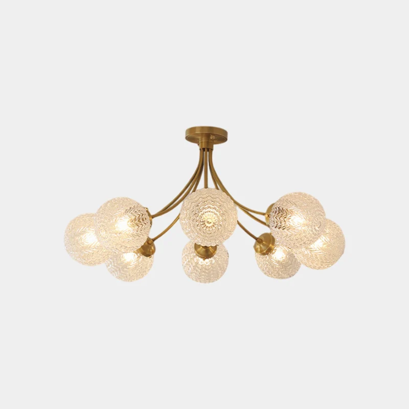 Semi-Flush Ceiling Light Nordic Brass Glass Crystal Multi Globe