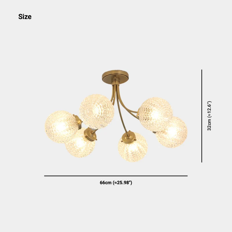 Semi-Flush Ceiling Light Nordic Brass Glass Crystal Multi Globe
