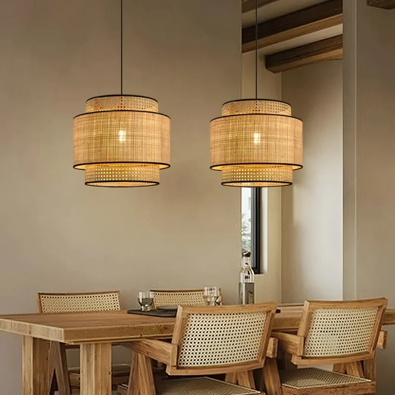 Japandi Pendelleuchte aus Rattan für das Esszimmer