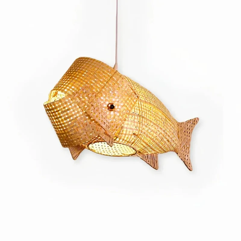 Japandi Rattan-Pendelleuchte im Fisch-Design für das Esszimmer