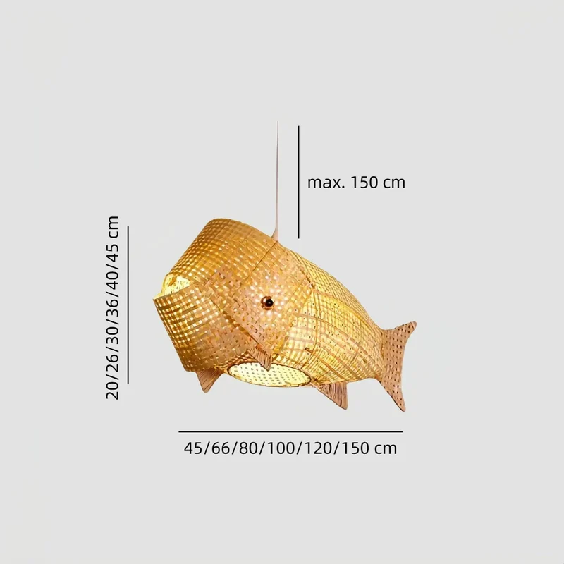 Japandi Rattan-Pendelleuchte im Fisch-Design für das Esszimmer