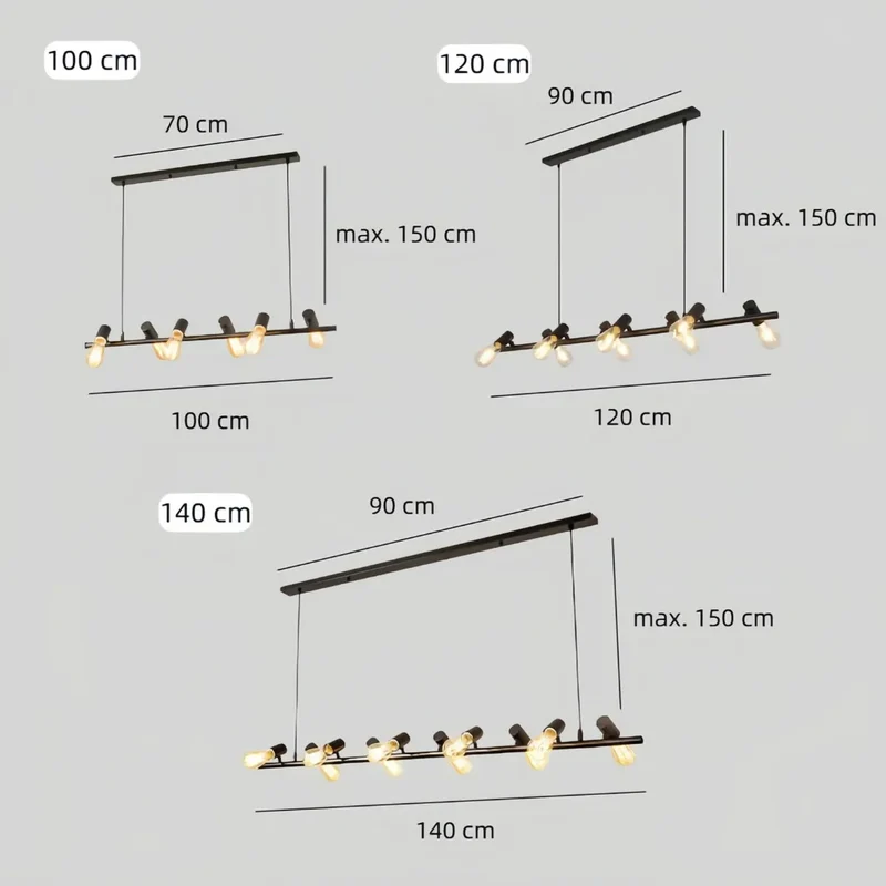 Schwarze Pendelleuchten Industrie Stil für Esszimmer aus Metall, Lang