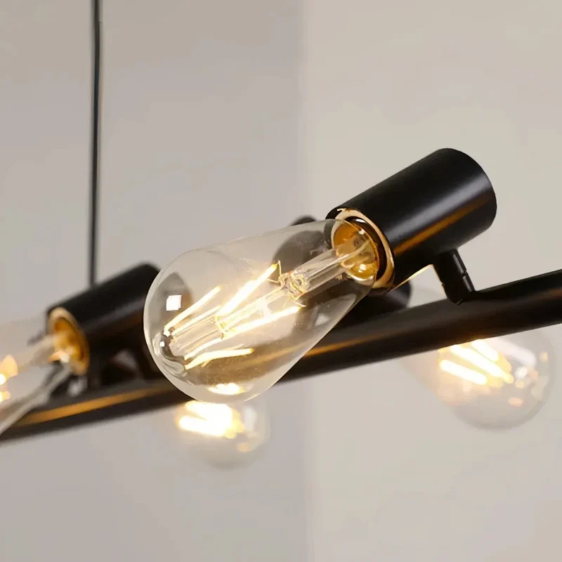 Schwarze Pendelleuchten Industrie Stil für Esszimmer aus Metall, Lang
