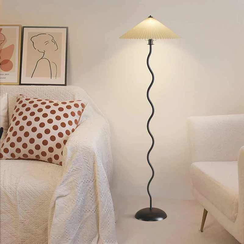 Floor Lamp Vintage Wavy with White Fabric Pleated Shade