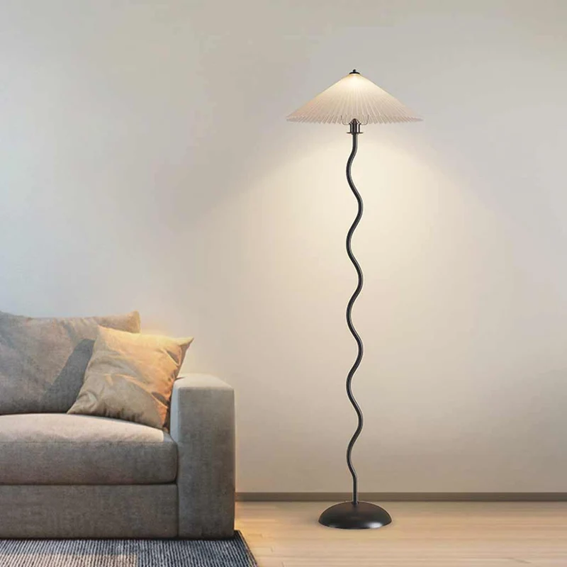 Floor Lamp Vintage Wavy with White Fabric Pleated Shade