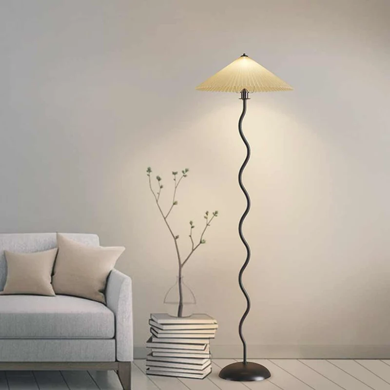 Floor Lamp Vintage Wavy with White Fabric Pleated Shade