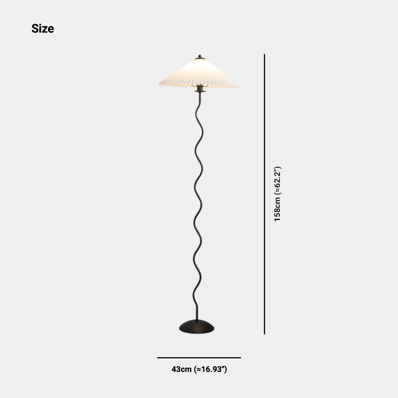 Floor Lamp Vintage Wavy with White Fabric Pleated Shade