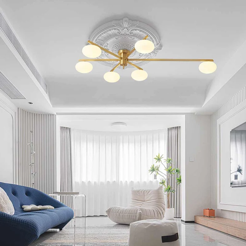 Semi-Flush Ceiling Light Modern Brass Glass Globe, Black / Gold