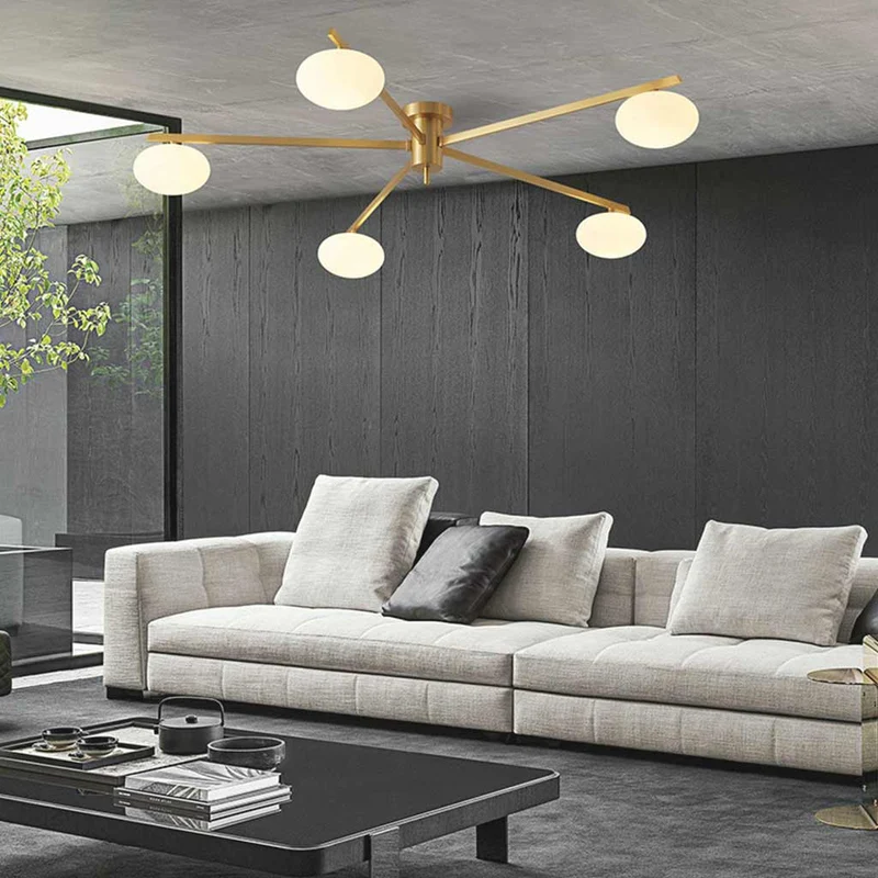 Semi-Flush Ceiling Light Modern Brass Glass Globe, Black / Gold