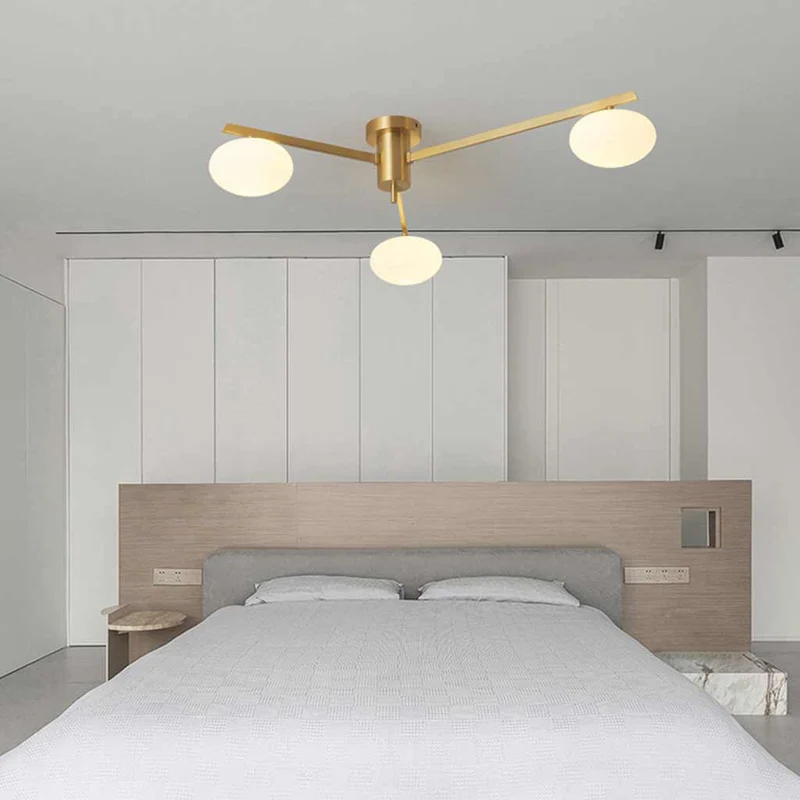 Semi-Flush Ceiling Light Modern Brass Glass Globe, Black / Gold