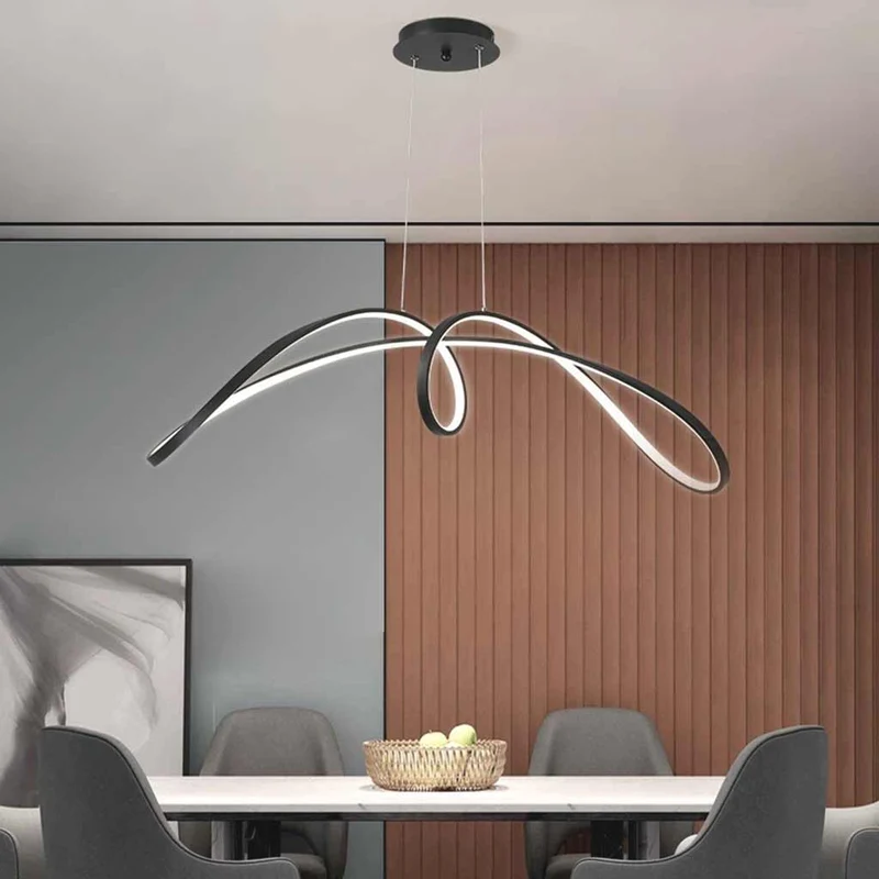 Chandelier Minimalist Aluminum Curved Dimmable LED, Black / White