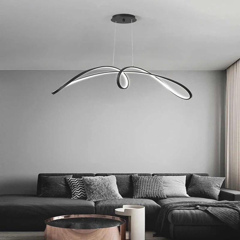 Chandelier Minimalist Aluminum Curved Dimmable LED, Black / White