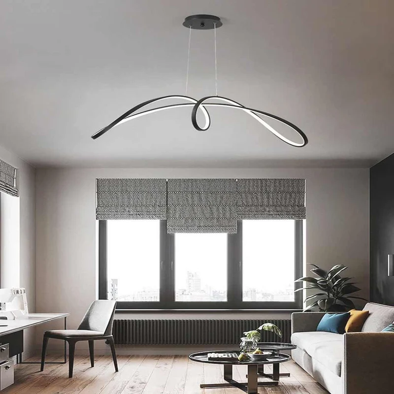Chandelier Minimalist Aluminum Curved Dimmable LED, Black / White