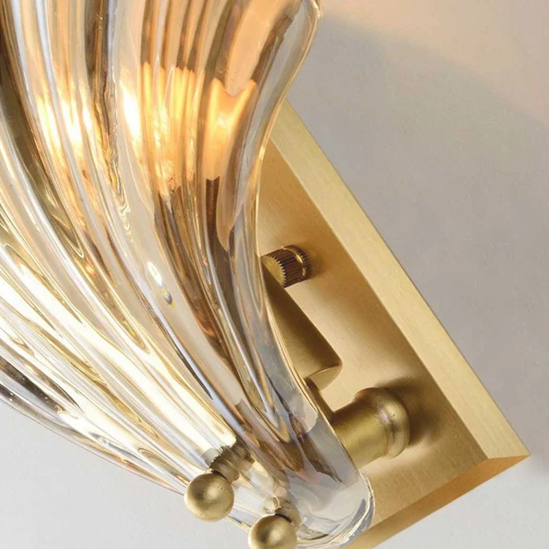Wall Sconce Light Decorative Brass Amber Glass Shell