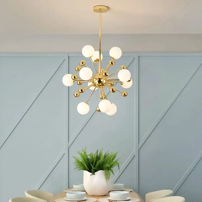Goldener Sputnik-Kronleuchter mit LED für Esszimmer, Modern