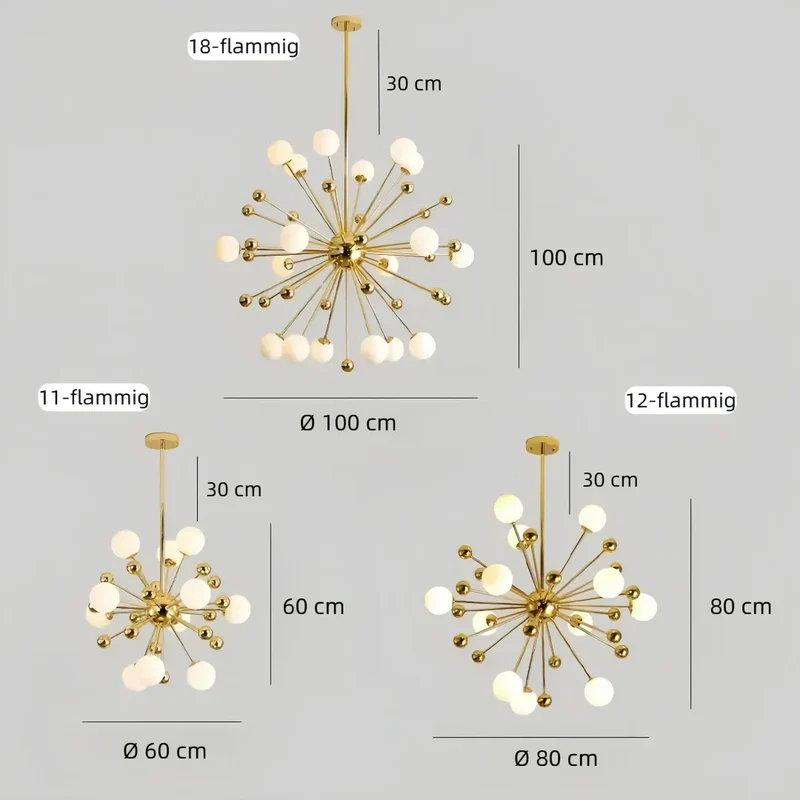 Goldener Sputnik-Kronleuchter mit LED für Esszimmer, Modern