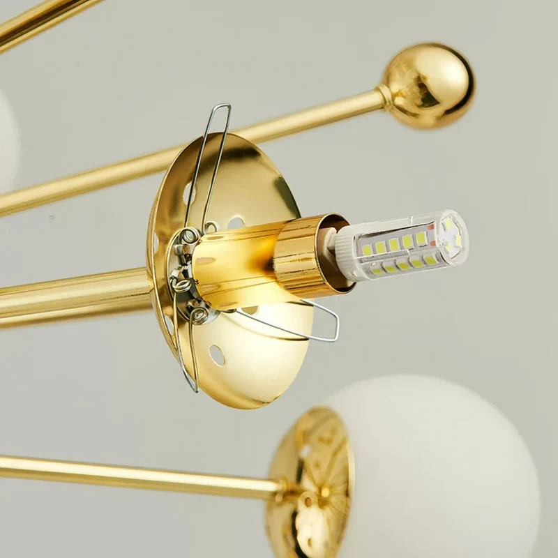 Goldener Sputnik-Kronleuchter mit LED für Esszimmer, Modern