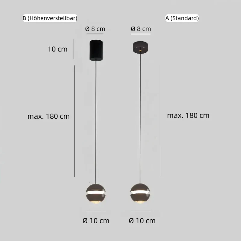 Kleine Kugel-Pendelleuchte aus Metall, höhenverstellbar, fürs Schlafzimmer