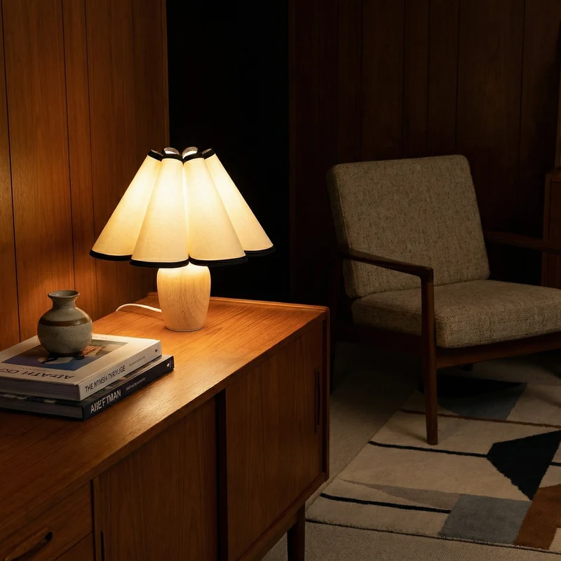Tischlampe aus Holz mit Lampenschirm – Armonieux