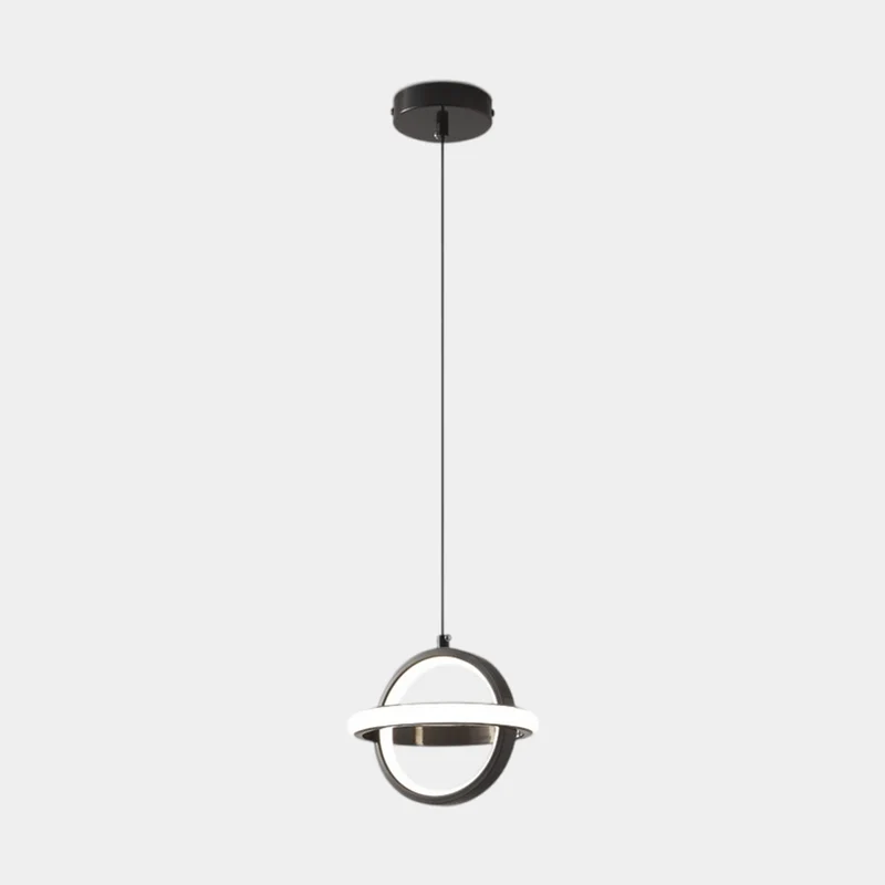 Pendant Light Geometric Brass Round Globe Ring, Black / Gold