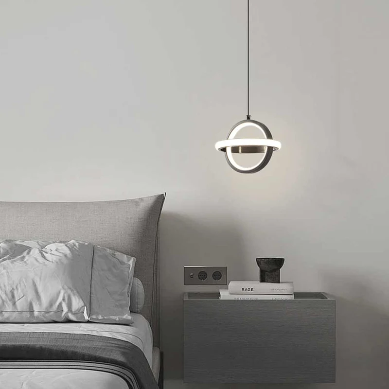 Pendant Light Geometric Brass Round Globe Ring, Black / Gold