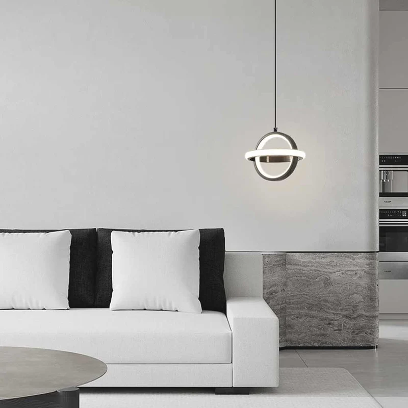 Pendant Light Geometric Brass Round Globe Ring, Black / Gold