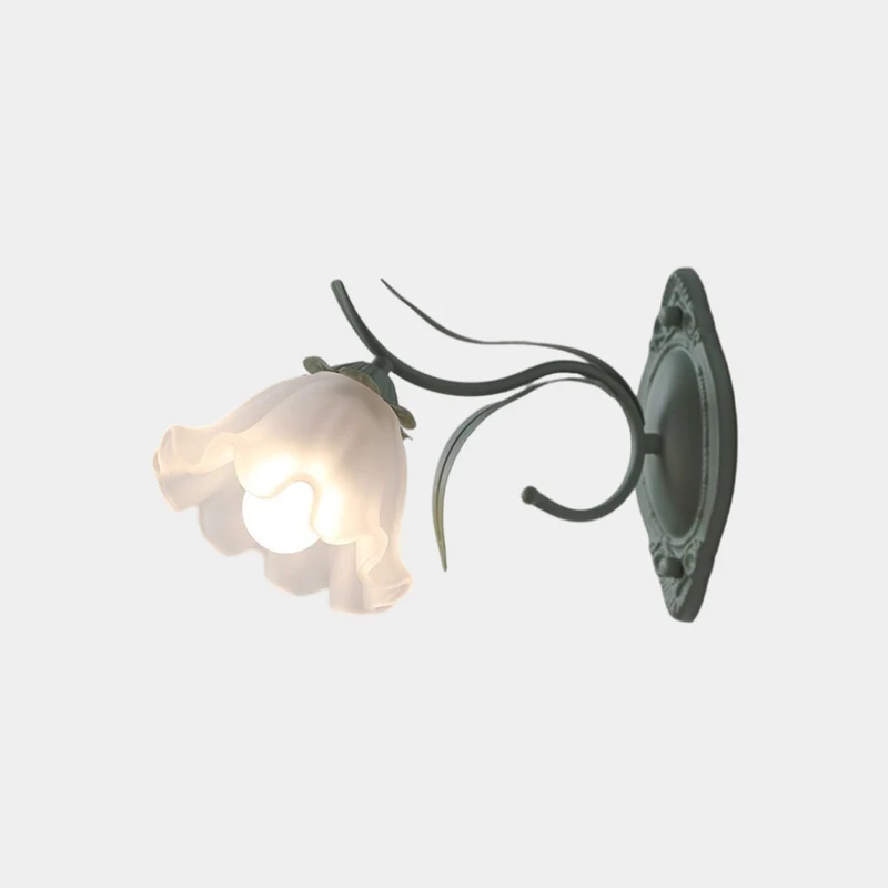 Wall Sconce Light French Glass Lily Flower Lily of the Valley, Green & White