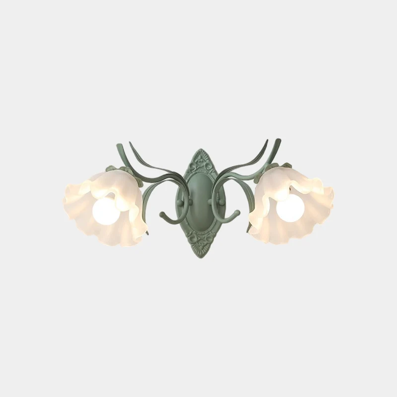 Wall Sconce Light French Glass Lily Flower Lily of the Valley, Green & White