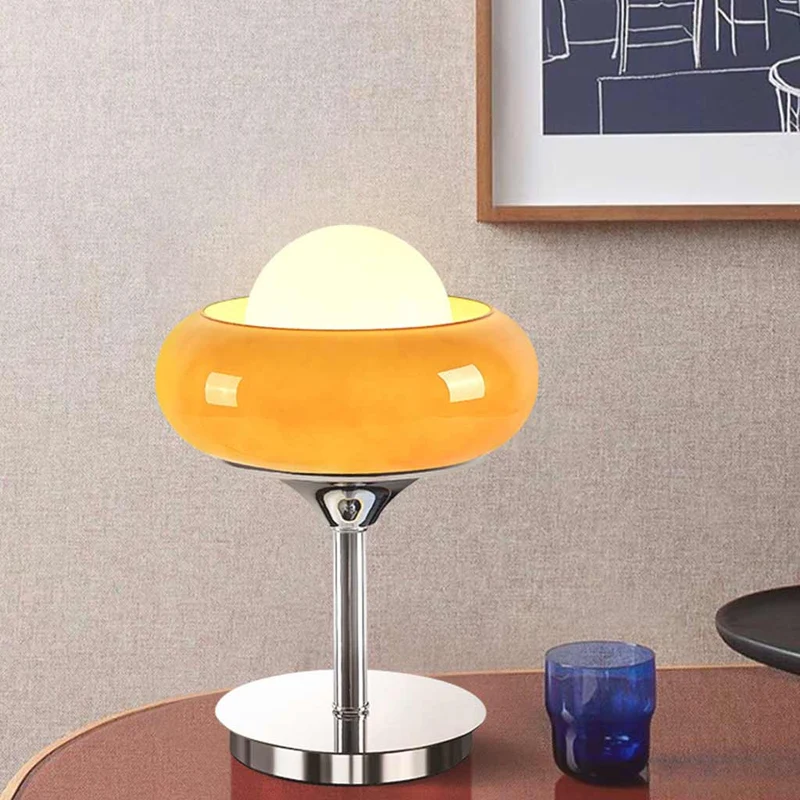 Table / Floor Lamp Decorative Chrome Orange Glass Round