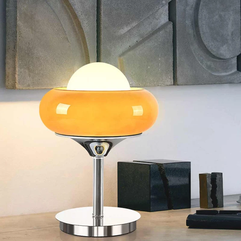 Table / Floor Lamp Decorative Chrome Orange Glass Round