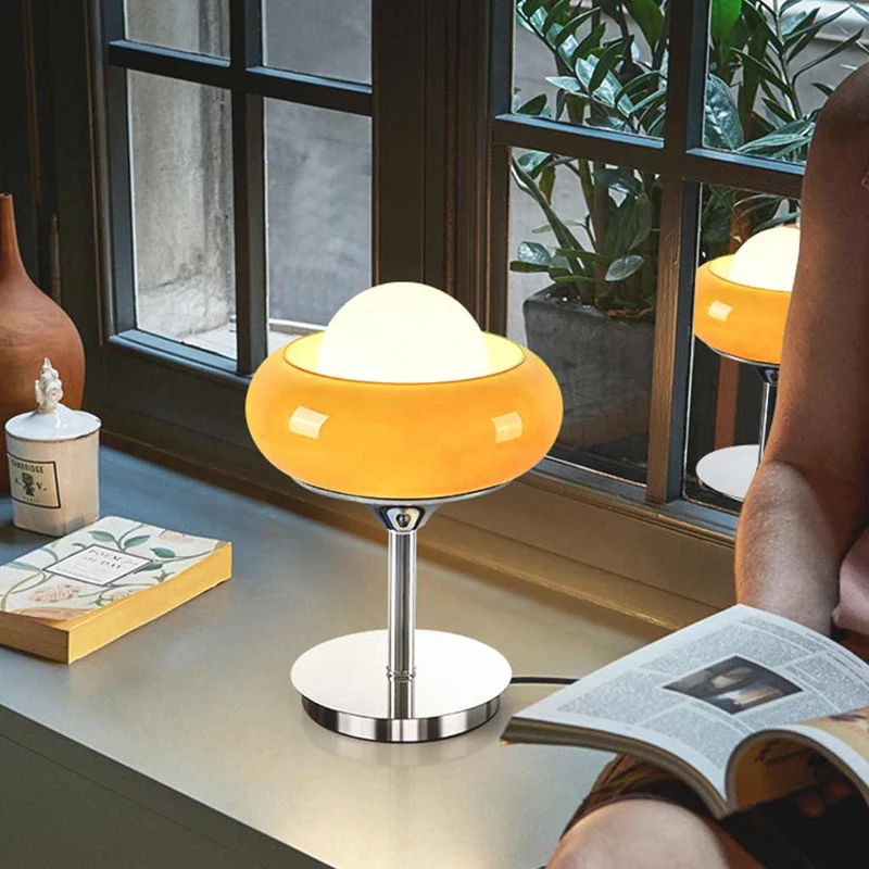 Table / Floor Lamp Decorative Chrome Orange Glass Round