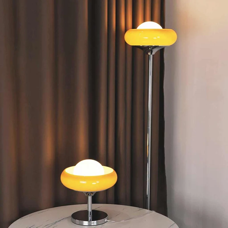 Table / Floor Lamp Decorative Chrome Orange Glass Round