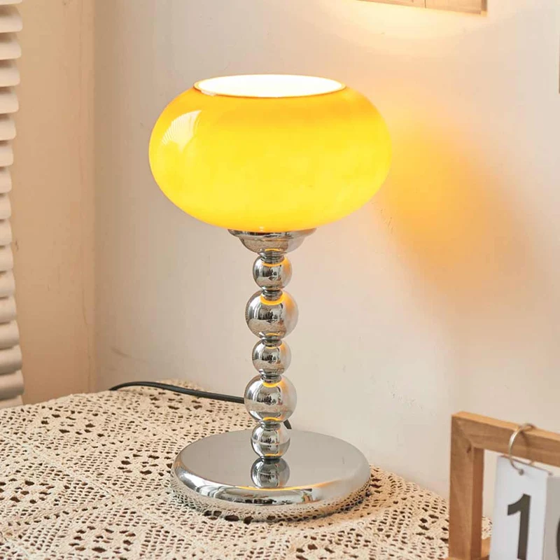Table Lamp Unique Chrome Orange / White Glass Shade