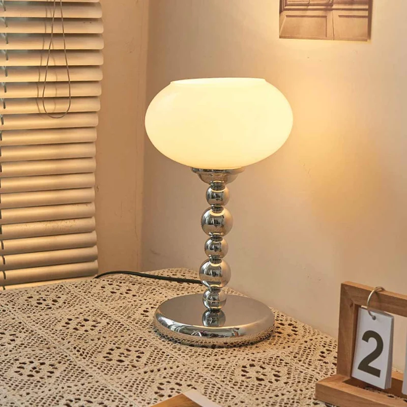 Table Lamp Unique Chrome Orange / White Glass Shade