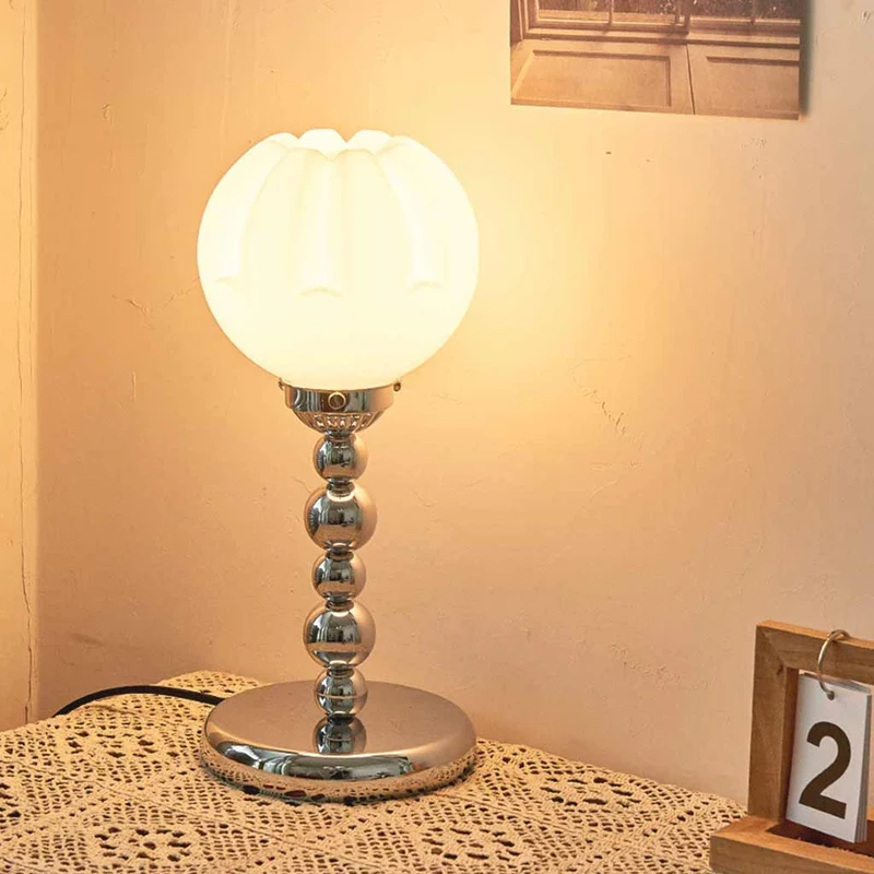 Table Lamp Unique Chrome Orange / White Glass Shade